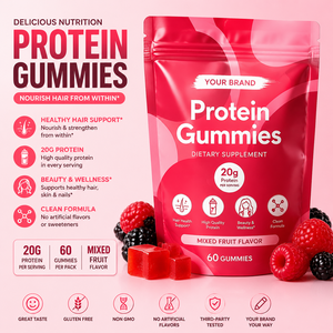 Sugar Free Protein Gummies With Biotin Vitamin C Prebiotic Strawberry Flavor OEM ODM Custom Supplement GMP Factory