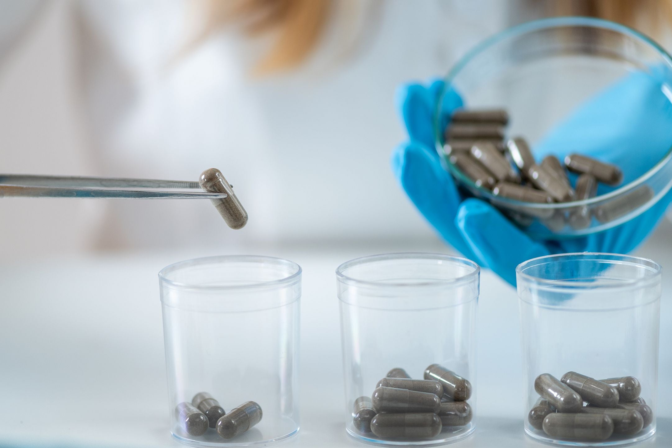 Nutrikal laboratory scientist developing custom supplement formulation samples
