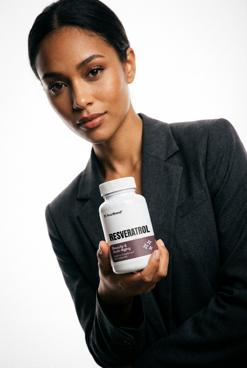 Woman holding a custom private label female health supplement bottle